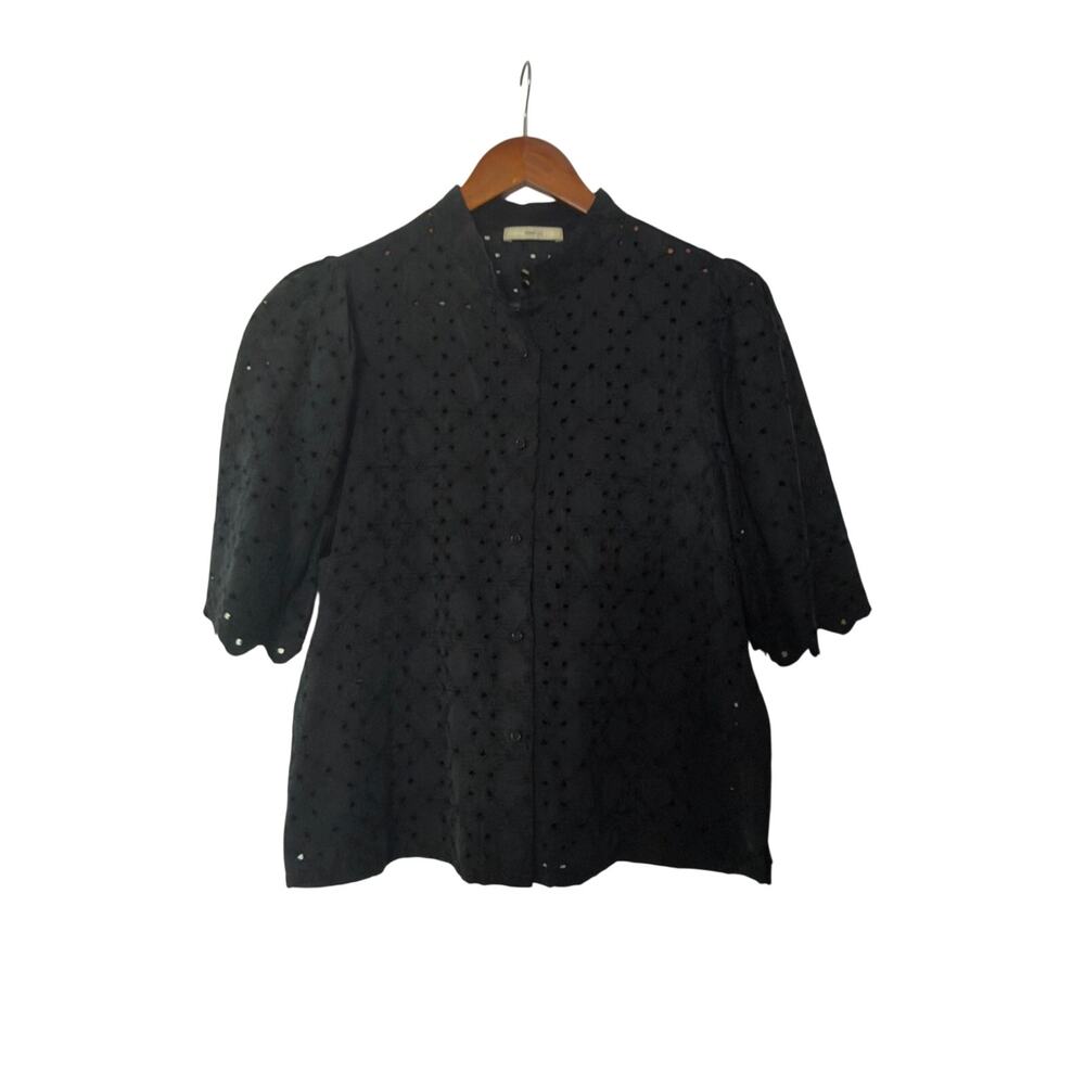 Sessùn Vallauri Black Eyelet Blouse XS French Designer Cotton Cupro Top Romantic